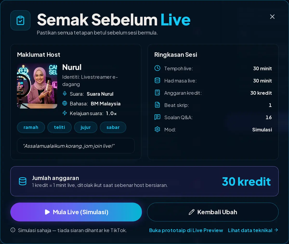Semak Sebelum Live